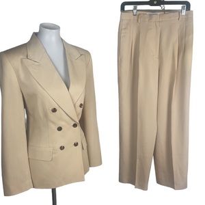 Valerie Stevens Cream Double Breasted Wool Pantsuit Size 12P